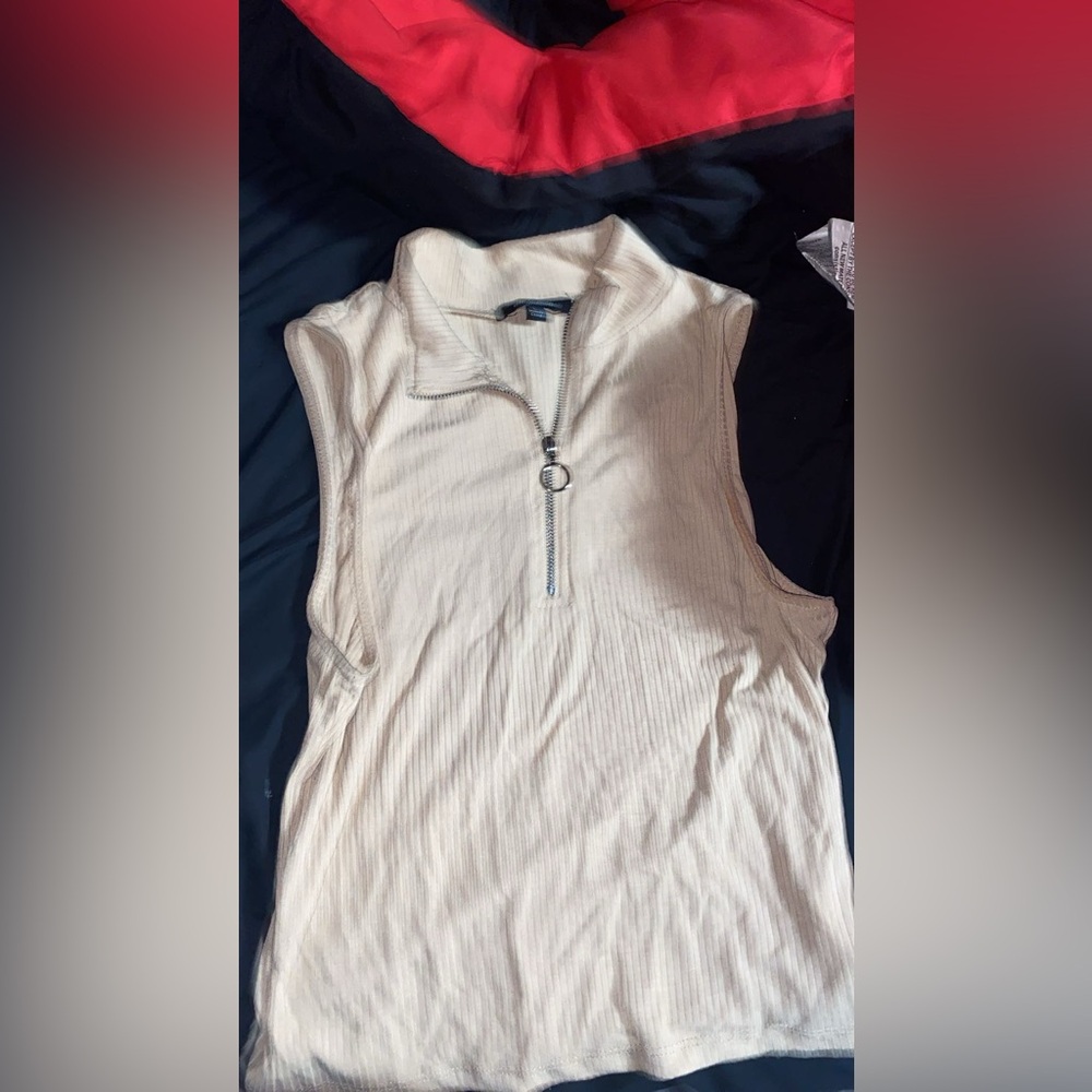Cream Sleeveless Zip-Up Top